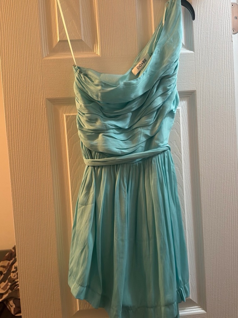 DO+BE Aqua One-Shoulder Ruched Chiffon Dress